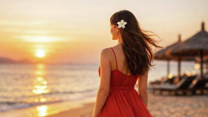 Девушка на пляже во Вьетнаме