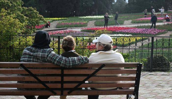 Посетители в Никитском ботаническом саду в Ялте