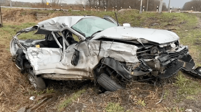 Последствия столкновения легкового автомобиля с поездом в Брянской области