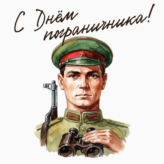 Открытка с Днем пограничника с зеленой фуражкой и торжественным поздравлением