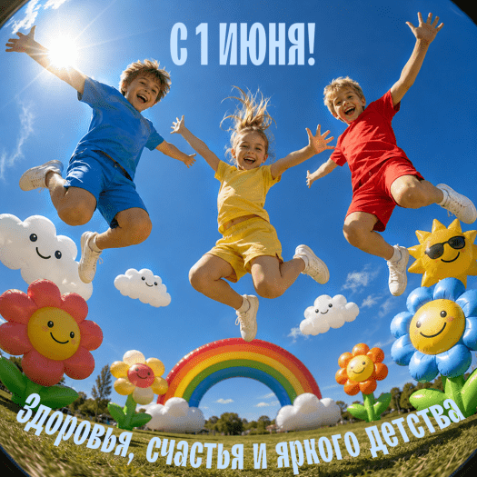 Поздравление с 1 июня на открытке с летними мотивами