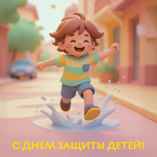 Праздничная открытка с 1 июня с детской радостью: Прогулки, веселье и друзья — настоящее детское счастье. Наслаждайся каждым моментом!