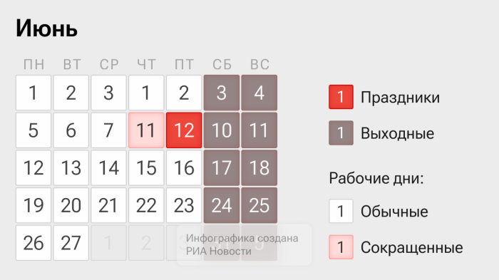 Календарь на июнь в 2026 году