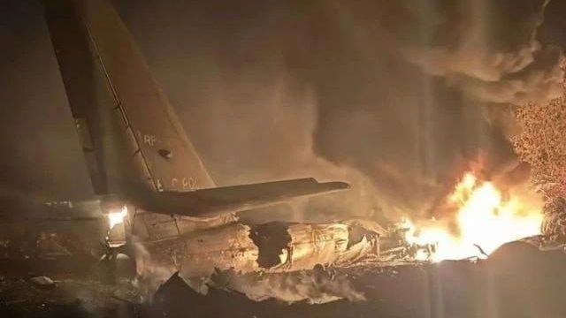 Пожар на месте крушения самолета Ту-95МС в Амурской области