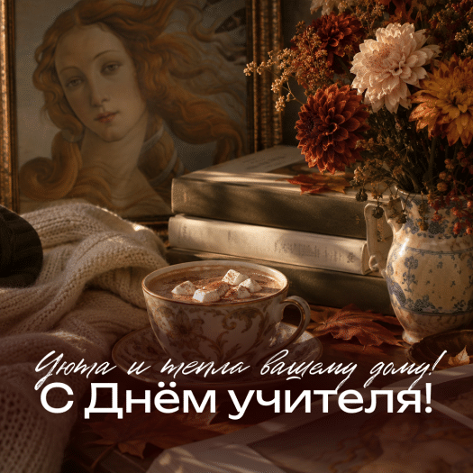 Уютная картинка с Днем учителя для женщины: пусть в доме всегда царствуют любовь и покой!