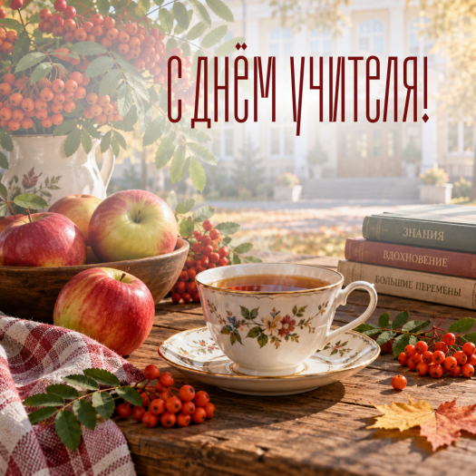 Светлая открытка с поздравлением на День учителя: гармонии в душе и порядка в делах!