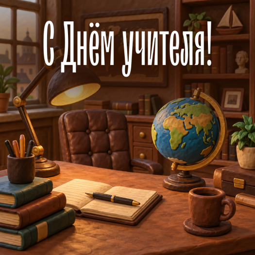 Лаконичная картинка с поздравлением учителю-мужчине: новых открытий, побед и семейного уюта!