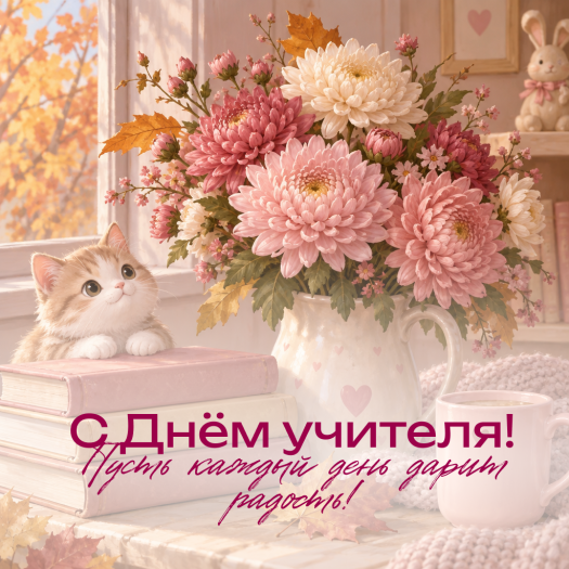 Нежная открытка на День учителя для женщины-педагога: легких уроков и душевного уюта!