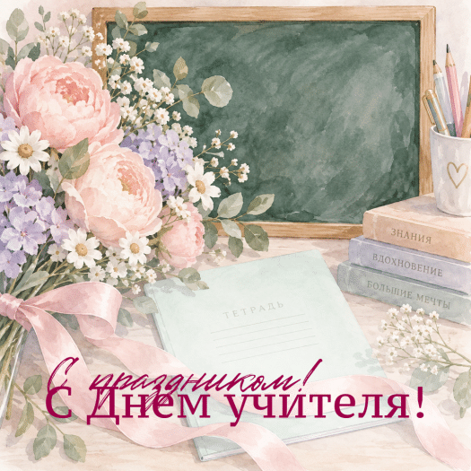 Изящная поздравительная открытка для учительницы: пусть жизнь наполняется радостью и цветами!